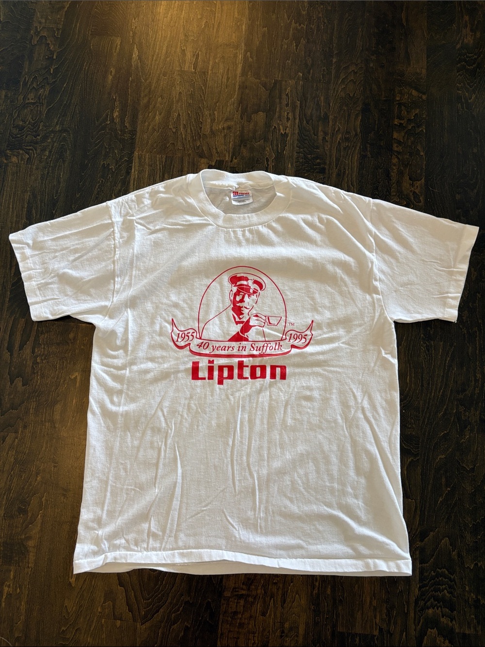 Vintage Single Stitch T-Shirt Lipton White Tee with Red Logo